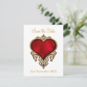 Save the Date Red Gold Heart White (Stehend Vorderseite)