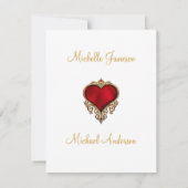 Save the Date Red Gold Heart White (Rückseite)