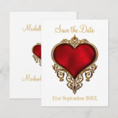 Save the Date Red Gold Heart White (Vorne/Hinten)