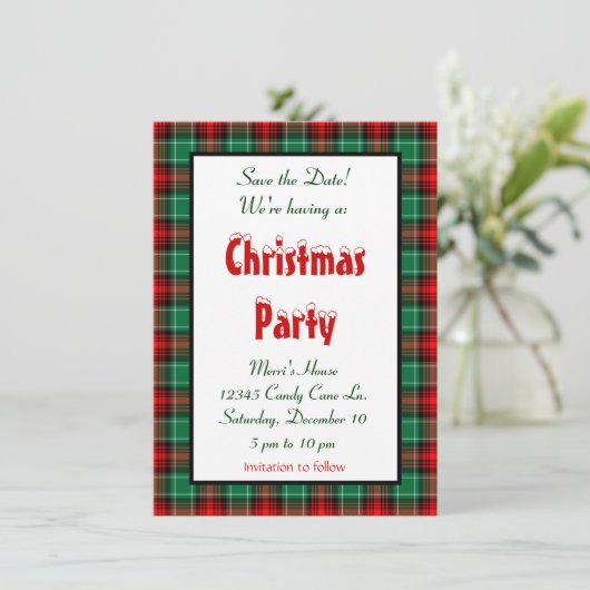 Save the Date Red Green Kariert Editable Ankündigung (Stehend Vorderseite)