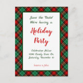 Save the Date Red Green Kariert Editierbare Postka Ankündigungspostkarte (Vorderseite)