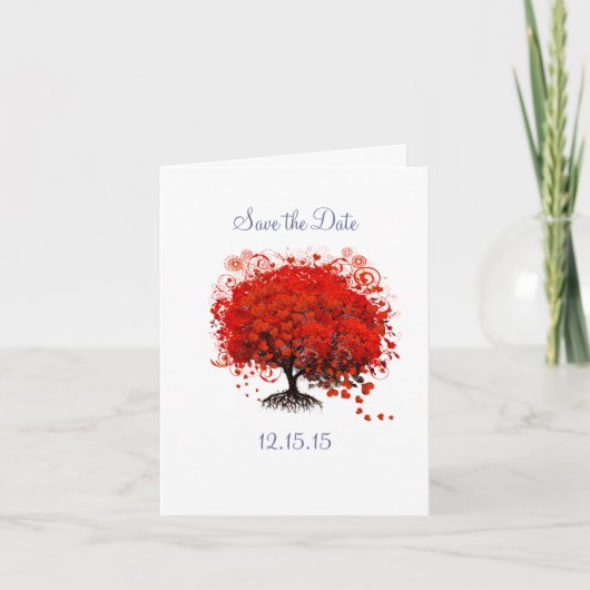 Save the Date Red Tree Wedding Card Ankündigung (Vorderseite)