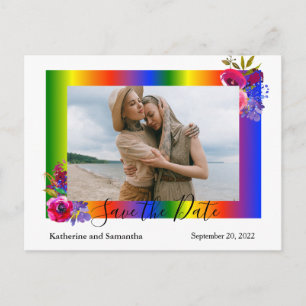 Save the Date Regenbogen Schwul floral  Ankündigungspostkarte