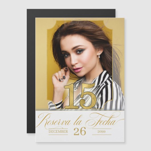 Save the Date Reserva la Fecha Spanish Quinceanera Magnetkarte (Vorne/Hinten)