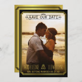 Save the Date Retro Black Gold Deko Wedding Foto (Vorne/Hinten)