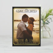 Save the Date Retro Black Gold Deko Wedding Foto (Stehend Vorderseite)