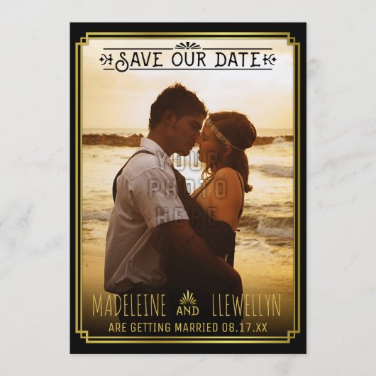 Save the Date Retro Black Gold Deko Wedding Foto (Vorderseite)