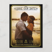 Save the Date Retro Black Gold Deko Wedding Foto Ankündigungspostkarte (Vorderseite)