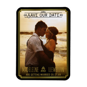 Save the Date Retro Black Gold Deko Wedding Foto Magnet