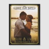 Save the Date Retro Black Gold Deko Wedding Foto Magneteinladung (Vorderseite)