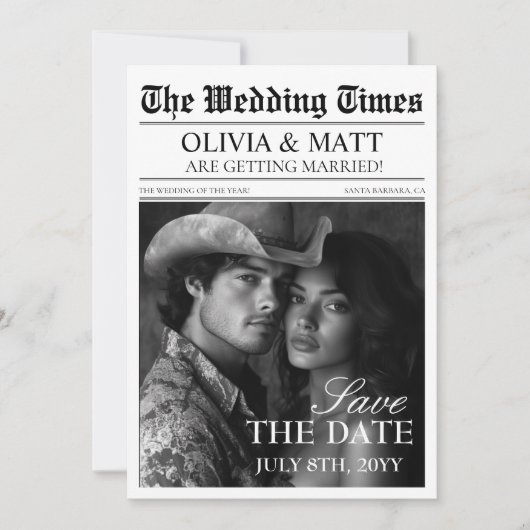 Save the Date Retro Newspapers Wedding (Vorderseite)
