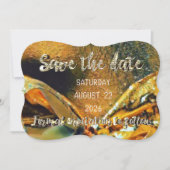Save the Date Ribbon Gold Script Wedding Party (Vorderseite)