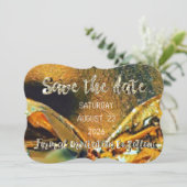 Save the Date Ribbon Gold Script Wedding Party (Stehend Vorderseite)
