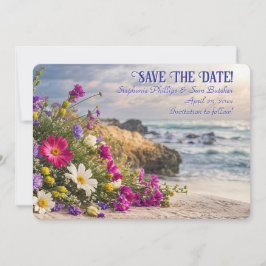 Save the Date Romantic Beautiful Flowers on Beach Einladung
