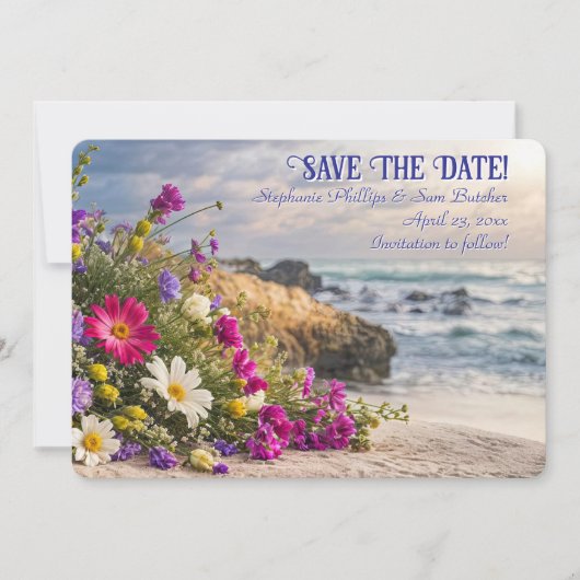Save the Date Romantic Beautiful Flowers on Beach Einladung (Vorderseite)