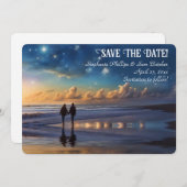 Save the Date Romantic Couple on Beach Einladung (Vorne/Hinten)