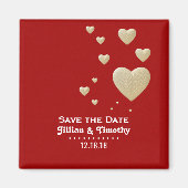 Save the Date Romantic Hearts Gold Red Magnet (Vorne)
