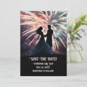Save the Date romantische Couple Dancing Fireworks Einladung (Stehend Vorderseite)
