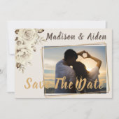Save The Date | Romantische weiße rustikale Rose Ankündigung (Vorderseite)