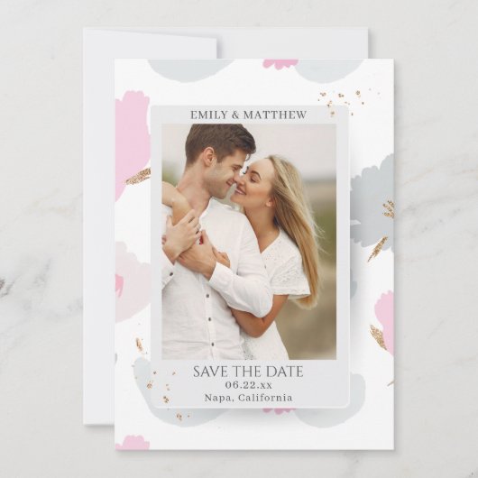 Save the Date Romantisches Couple Glitzer Blumenkr (Vorderseite)