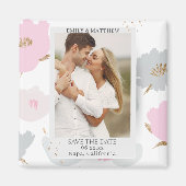 Save the Date Romantisches Couple Glitzer Blumenkr Magnet (Vorne)