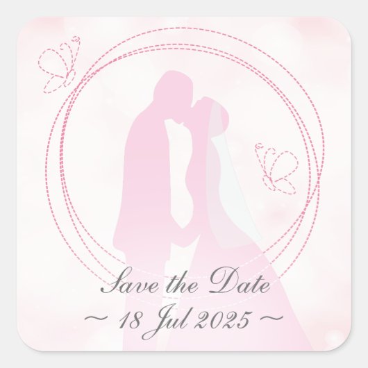 "Save the Date" Romantisches Dreamy Wedding Couple Quadratischer Aufkleber (Vorderseite)