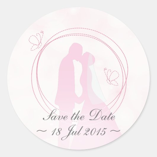 "Save the Date" Romantisches Dreamy Wedding Couple Runder Aufkleber (Vorderseite)