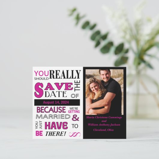 Save the Date (rosa) Ankündigung (Stehend Vorderseite)