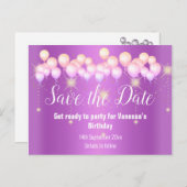 Save the Date rosa Balloons Sparkasse Alles unterw Ankündigungspostkarte (Vorne/Hinten)