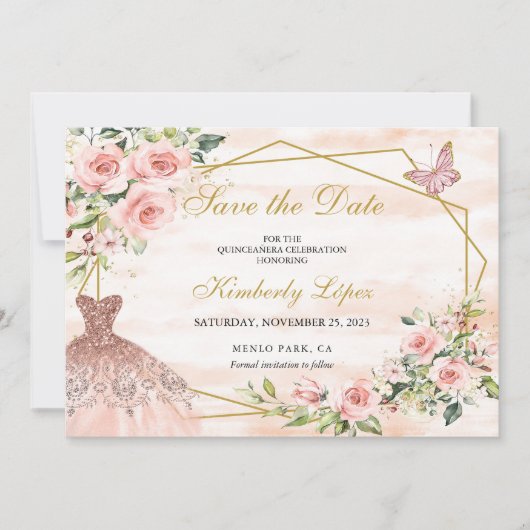 Save the Date Rosa Blume (Vorderseite)