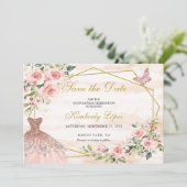 Save the Date Rosa Blume (Stehend Vorderseite)