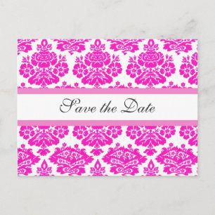Save the Date, rosa Damast Ankündigungspostkarte