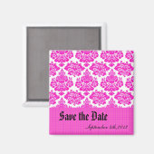 Save the Date, rosa Damast Magnet (Vorderseite/Rückseite)