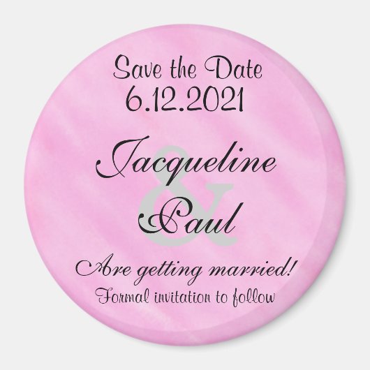 Save the Date Rosa Farbe Weiß Magnet (Vorne)