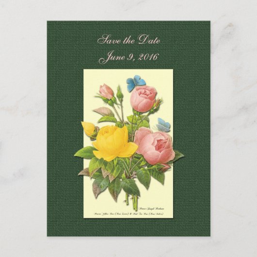 Save the Date Rosa Gelbe Rosen Postkarte (Vorderseite)