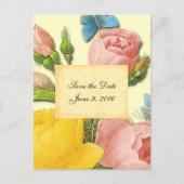 Save the Date Rosa Gelbe Vintage Rose Postkarte (Vorderseite)