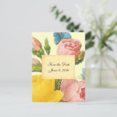 Save the Date Rosa Gelbe Vintage Rose Postkarte (Stehend Vorderseite)