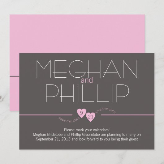 Save the Date rosa Herzen (Vorne/Hinten)