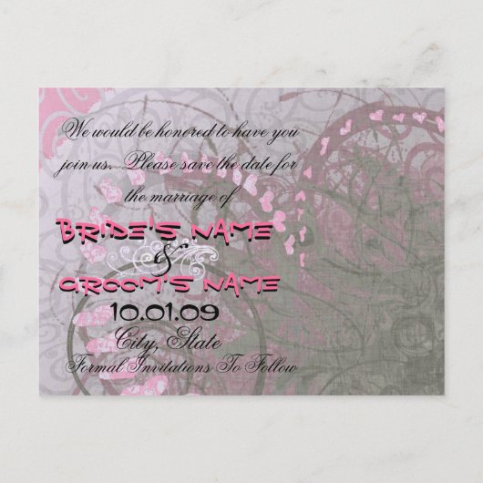 Save the Date rosa Herzen - - Ankündigungspostkarte (Rückseite)