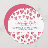 Save the Date rosa Herzkarte (Vorne/Hinten)