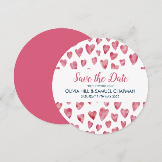 Save the Date rosa Herzkarte (Vorne/Hinten)