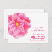 Save the Date rosa Kamelien-Blume Ankündigungspostkarte (Vorne/Hinten)
