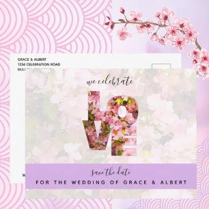 Save the Date rosa Krabapel blühen LIEBE Postkarte