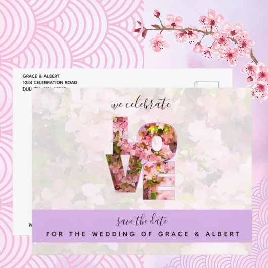 Save the Date rosa Krabapel blühen LIEBE Postkarte