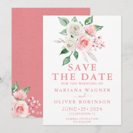 Save the Date rosa Pfirsich Weiße Farbe Blüte Einladung