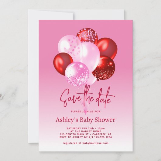 Save the Date Rosa Red Baby Dusche (Vorderseite)