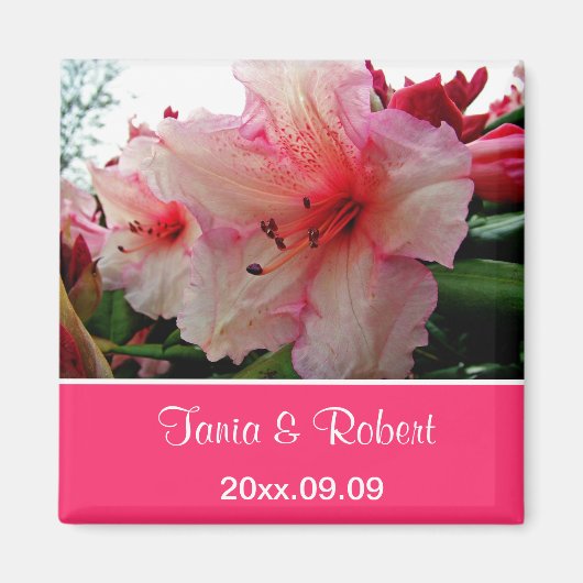 Save the Date, rosa Rhododendron-Blume. Magnet (Vorne)