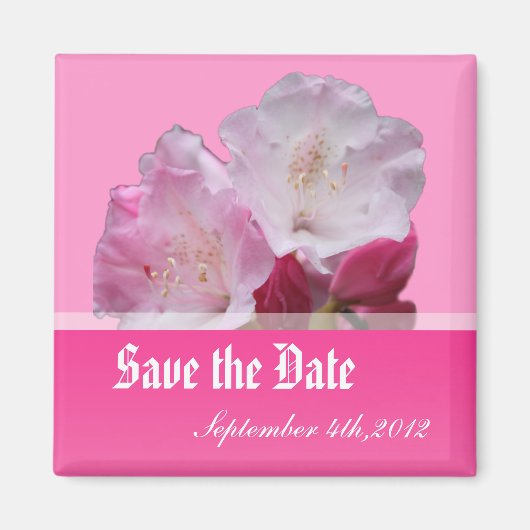 Save the Date, rosa Rhododendron-Blume. Magnet (Vorne)