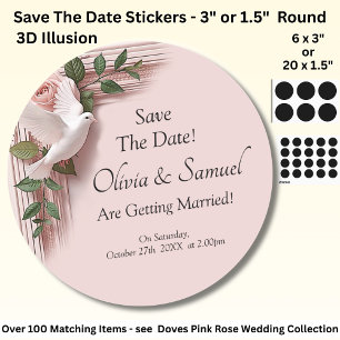 Save The Date - rosa Rosen & Tauben Hochzeit Runder Aufkleber
