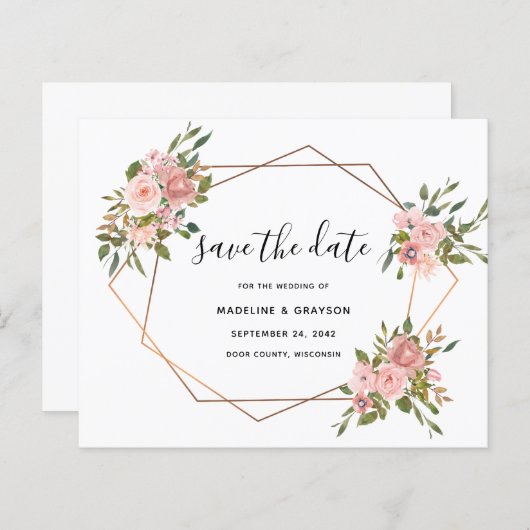 Save the Date rosa Rosengeometrie (Vorne/Hinten)